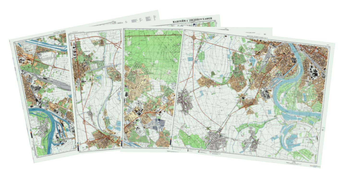Mannheim (Germany) 4-Sheet Map Set - Soviet Military City Plans