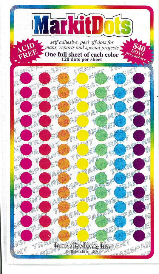MarkIt Dots - Transparent 1/4" Map Dots in 7 Colors
