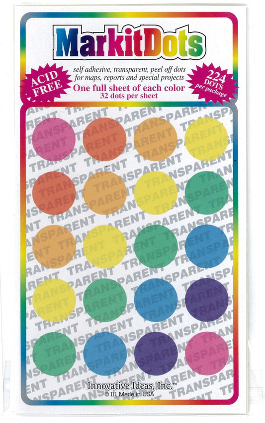 MarkIt Dots - Transparent 3/4" Map Dots in 7 Colors