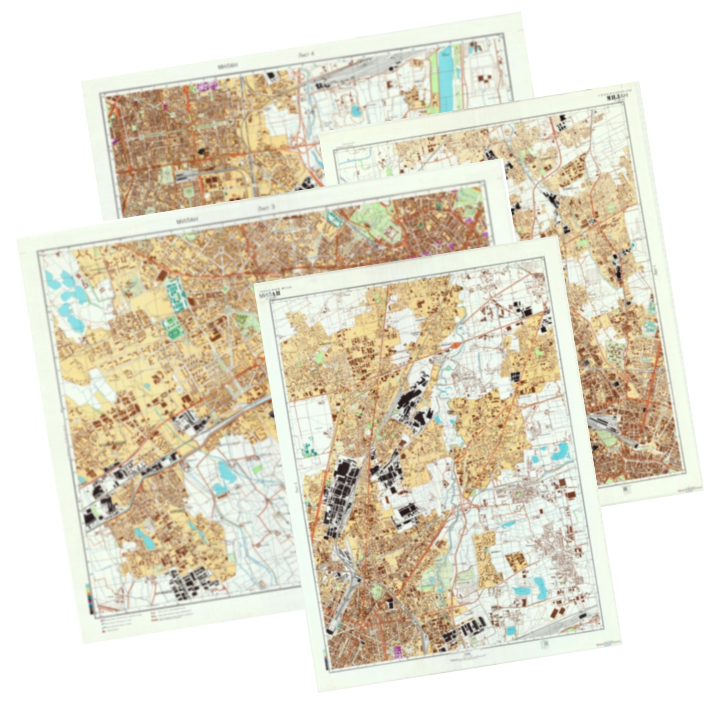 Milano (Italy) 1987 Edition 4-Sheet Map Set - Soviet Military City Plans