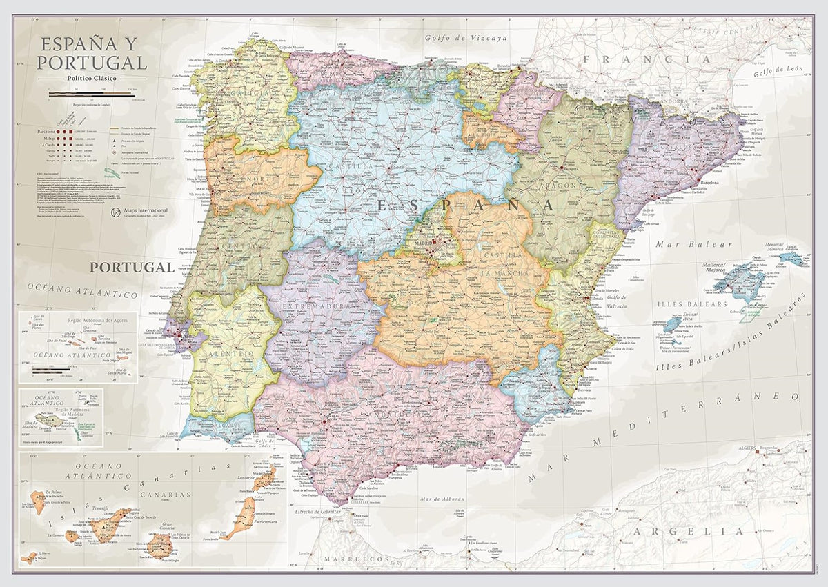 Spain and Portugal Wall Map - España y Portugal (Front Side Lamination)