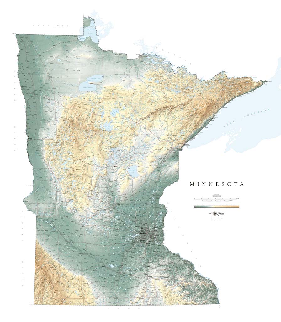 Minnesota - Elevation Fine Art Print Map - Large