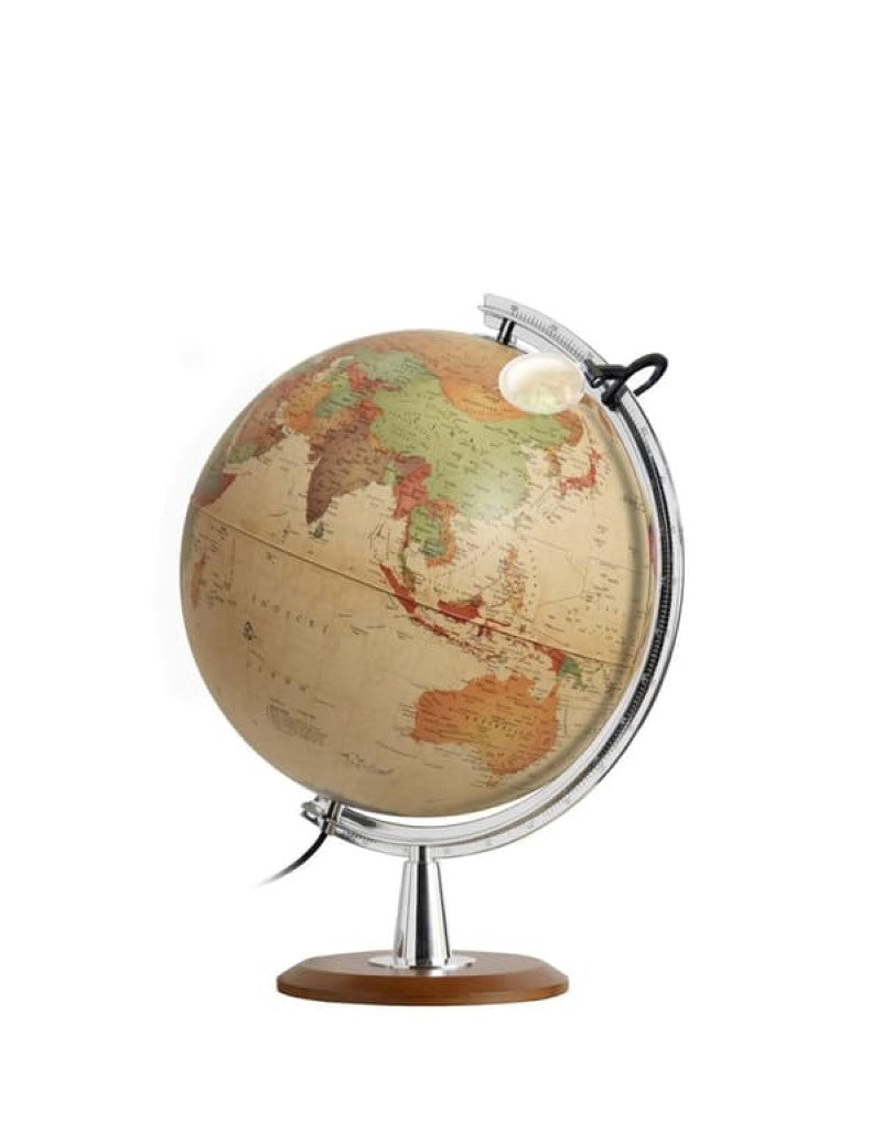 Antique Colombo Globe Lamp, 40 cm - Jordglob Colombo Antique Ø40 cm 1/2 mer/plast, träfot eng. text.