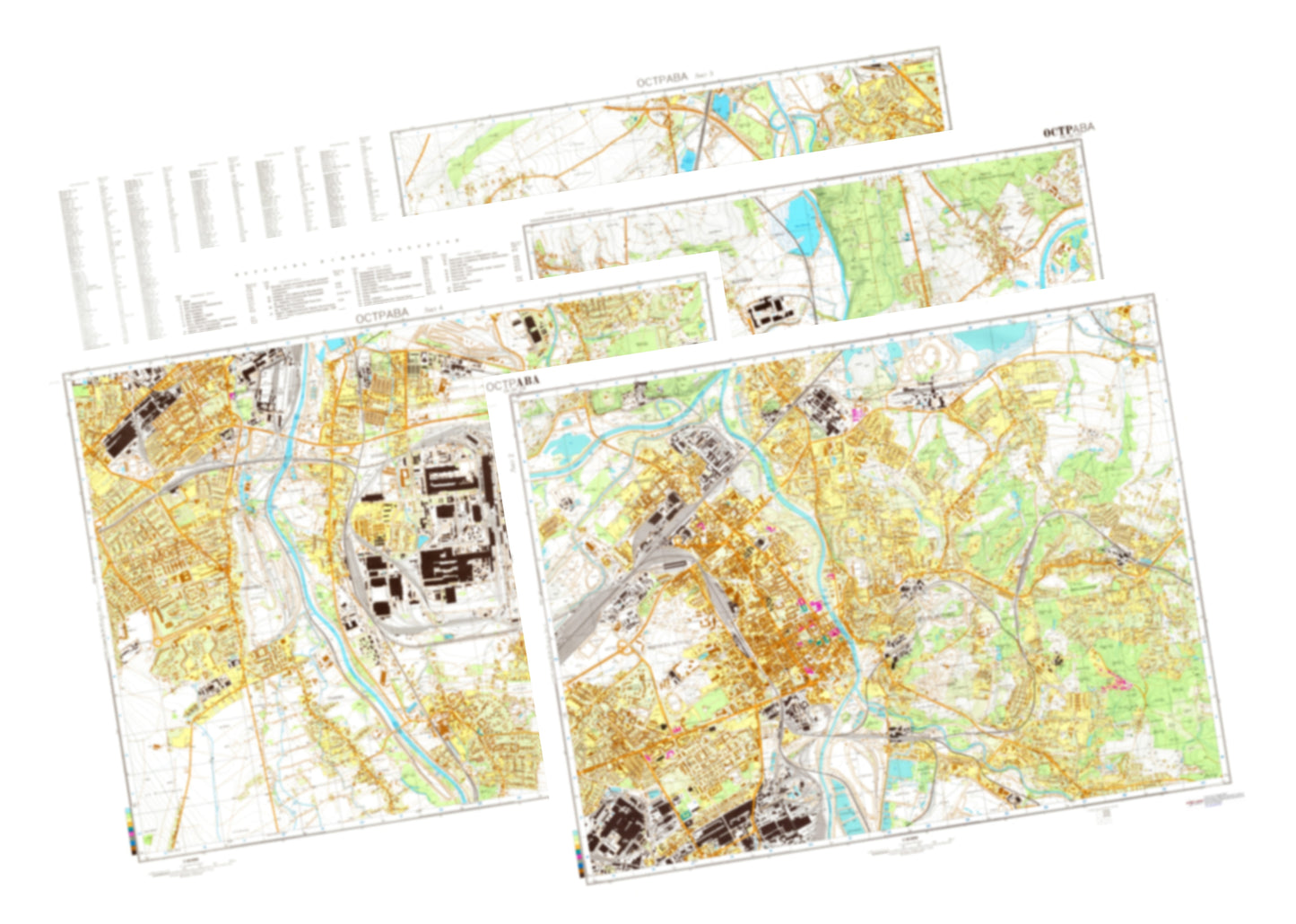 Ostrava (Czechia) 4-Sheet Map Set - Soviet Military City Plans