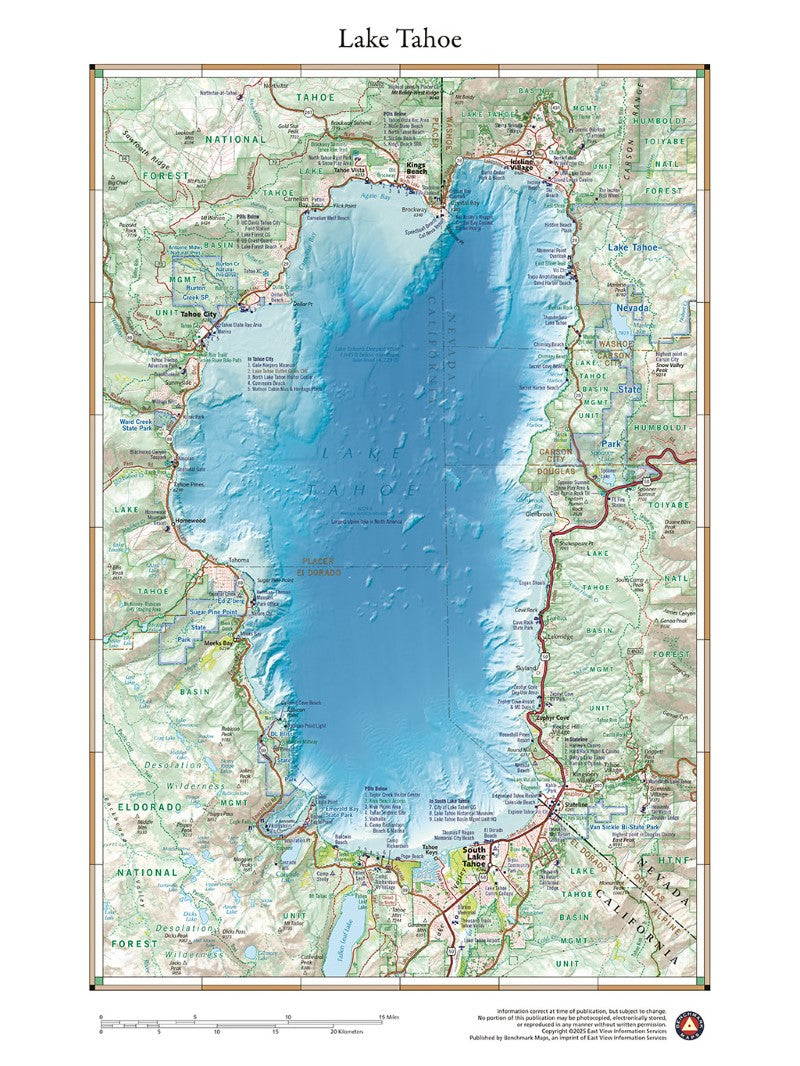 Lake Tahoe, California Wall Map