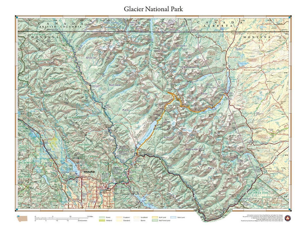 Glacier National Park, Montana Wall Map