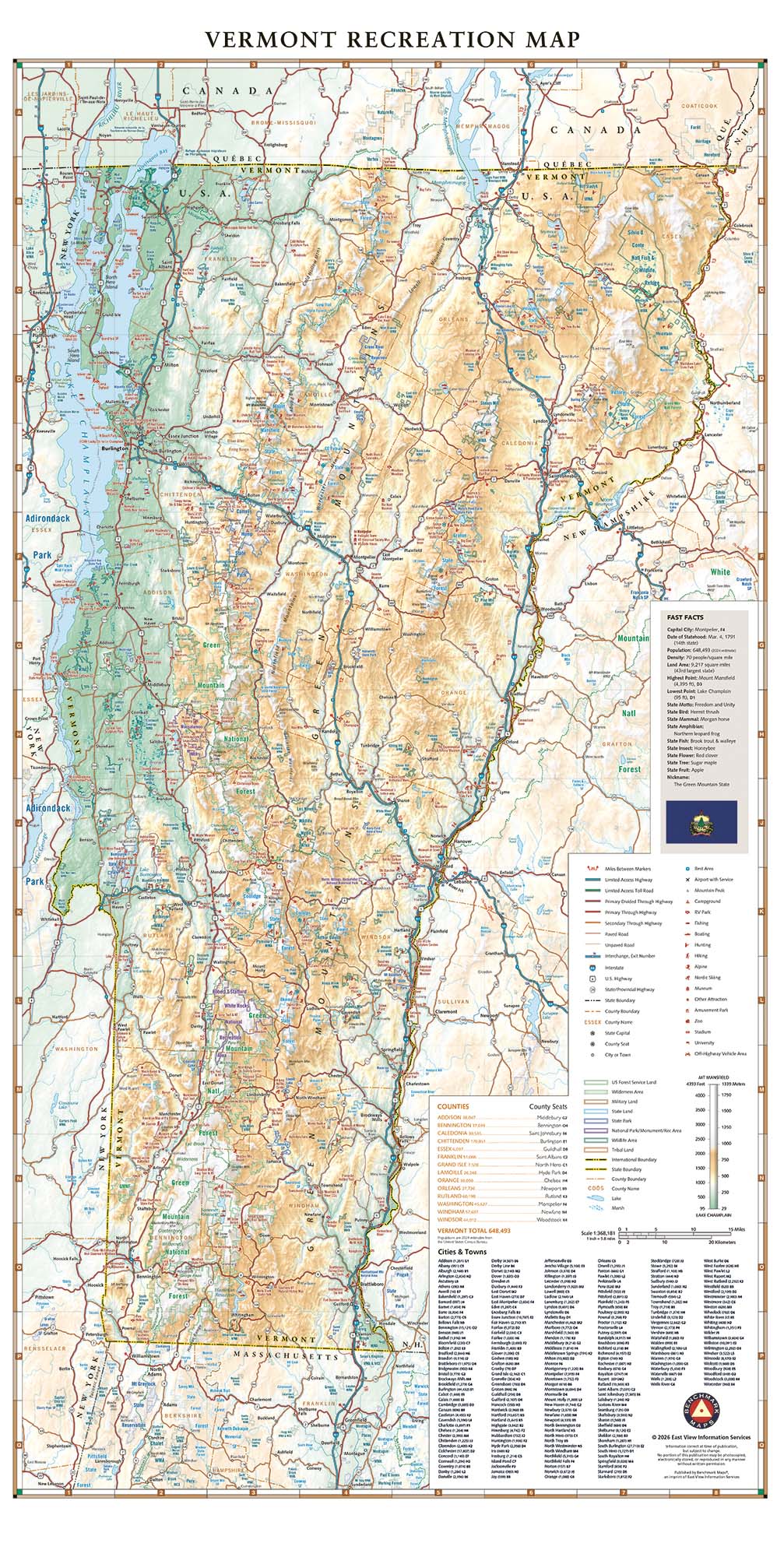 Vermont Recreation Wall Map