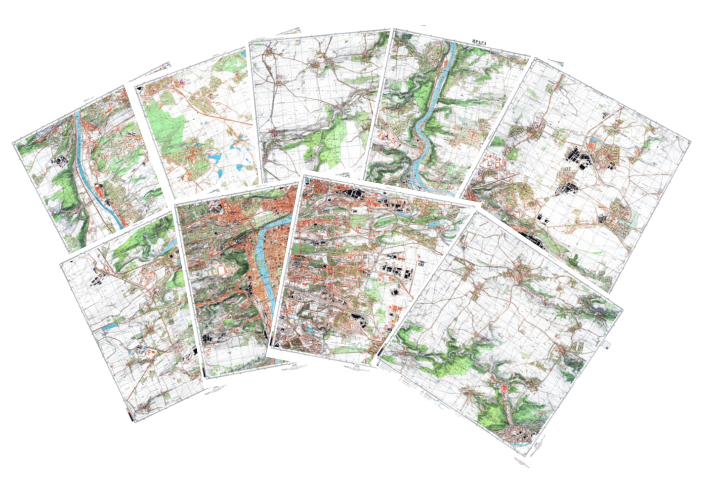 Prague (Czechia) 9-Sheet Set - Soviet Military City Plans