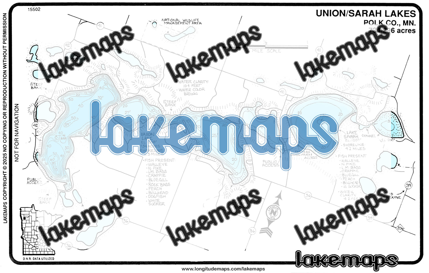 Polk County, MN - UNION / Sarah - Lakemap - 15502