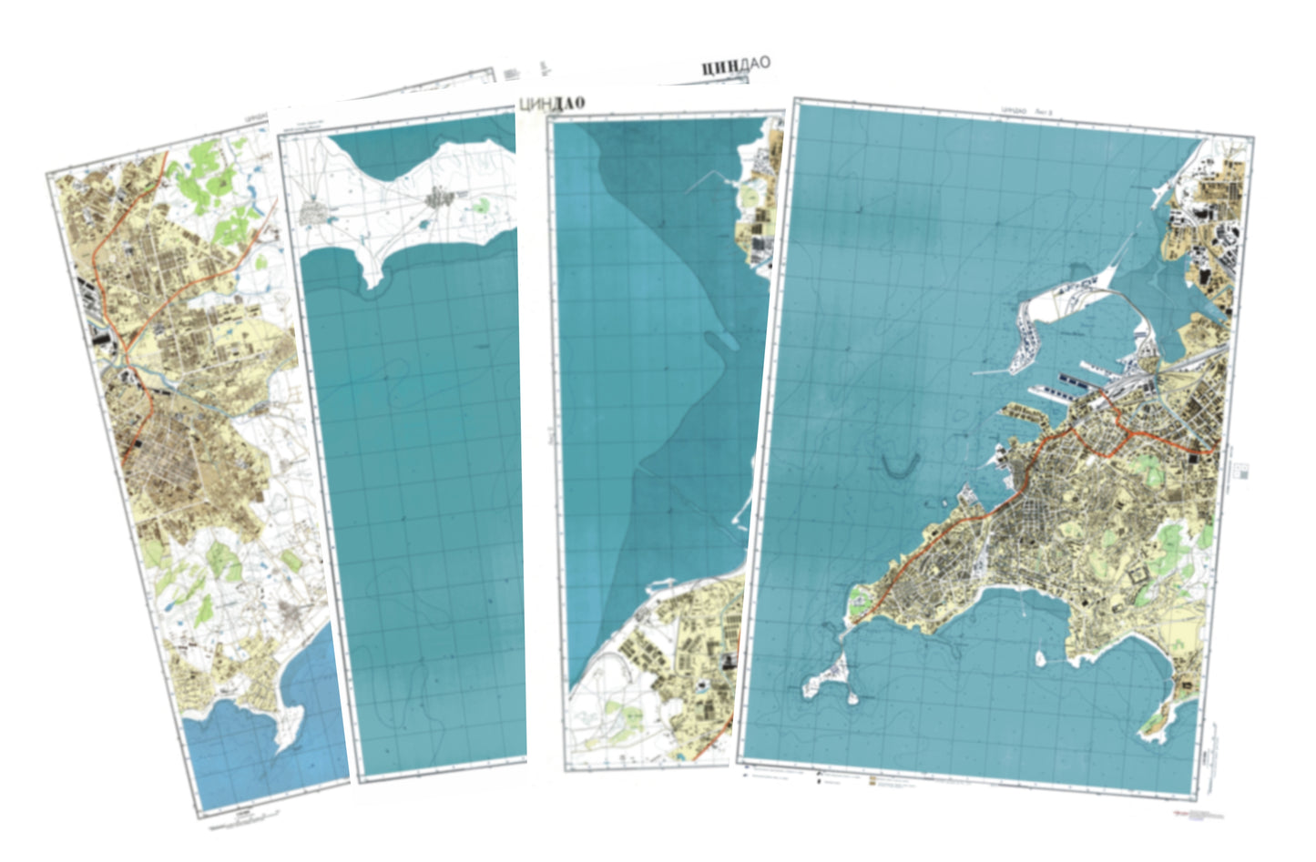 Qingdao (China) 4-Sheet Map Set - Soviet Military City Plans