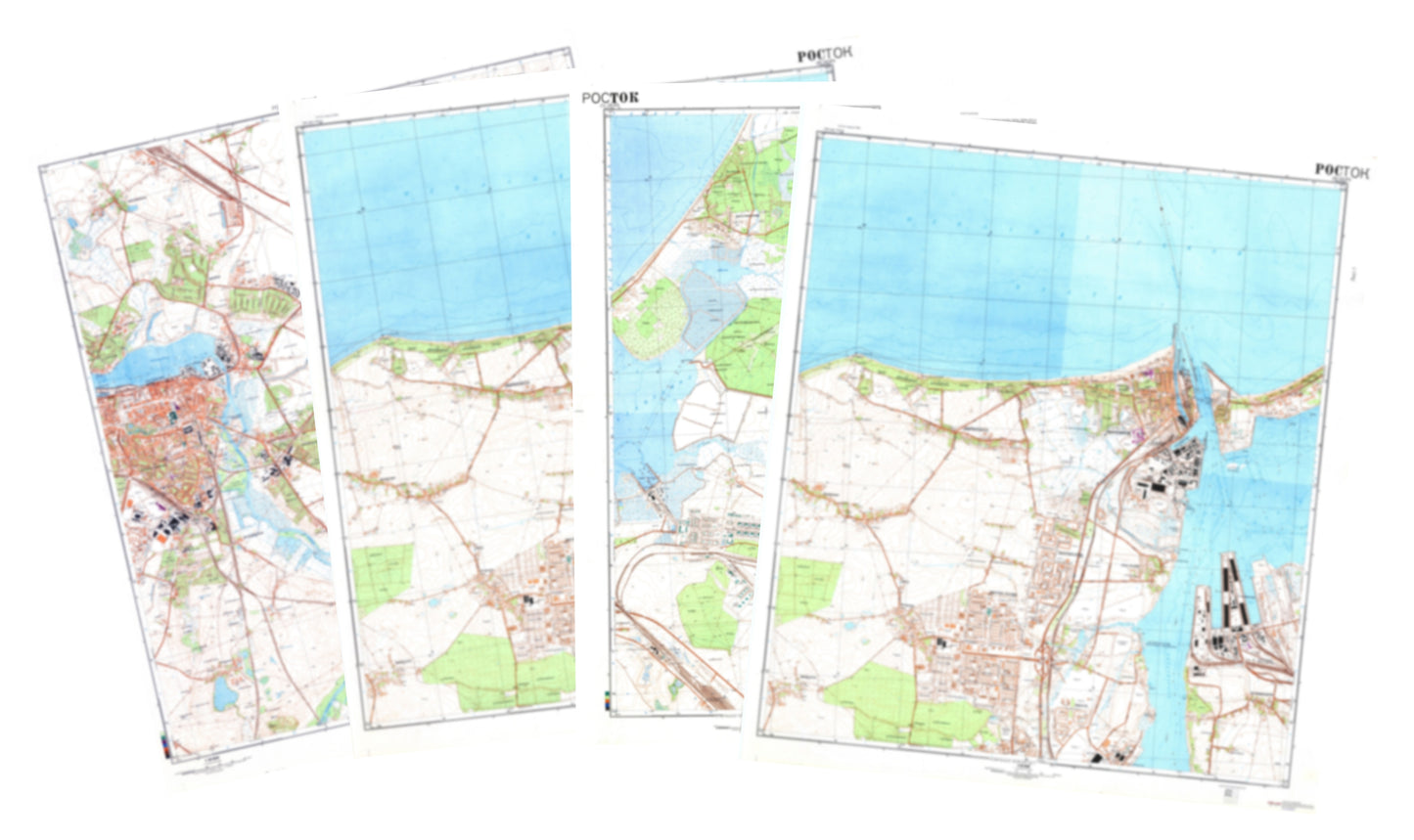 Rostock (Germany) 4-Sheet Map Set - Soviet Military City Plans