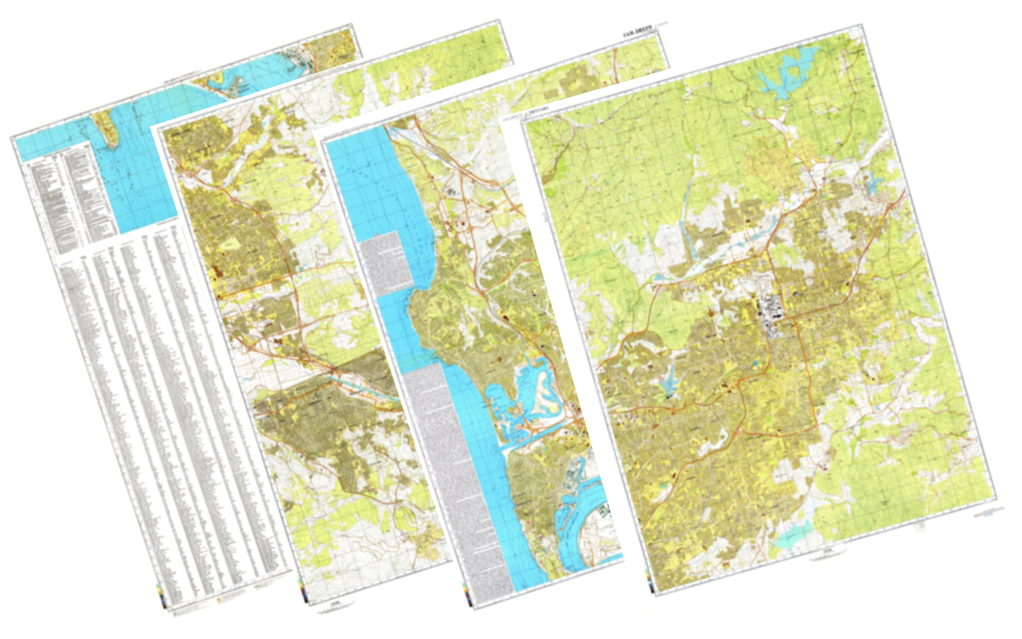 San Diego, CA, Tijuana (USA, Mexico) 4-Sheet Map Set - Soviet Military City Plans