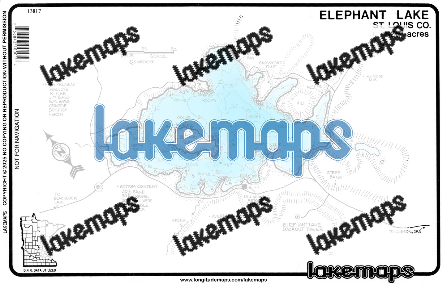 St. Louis County, MN - ELEPHANT - Lakemap - 13817