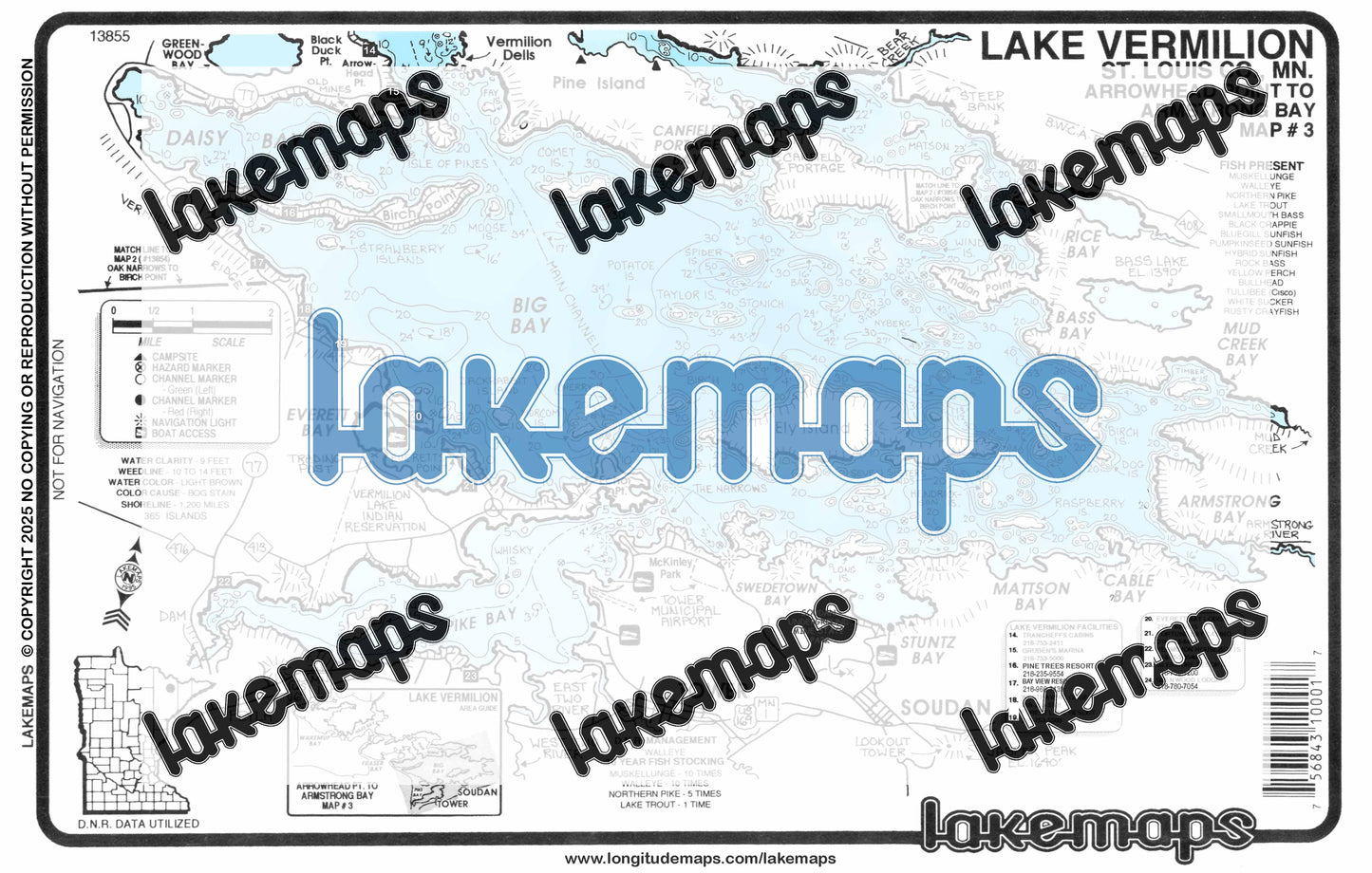 St. Louis County, MN - Lake Vermilion - Map 3 Big Bay - Lakemap - 13855