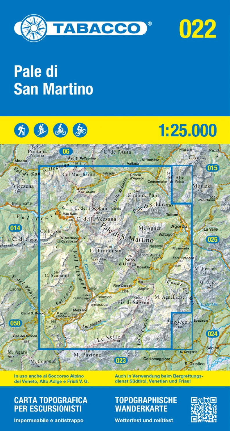 Pale di San Martino, Italy Topographic Hiking Map #22