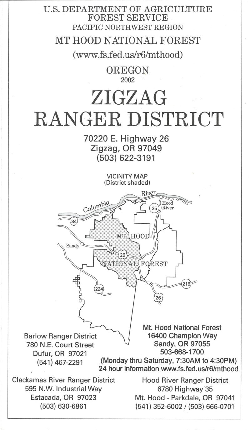 MT HOOD NF, ZIGZAG RANGER DISTRICT, OR