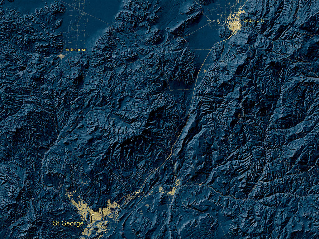 Utah at Night Fine Art Print Map