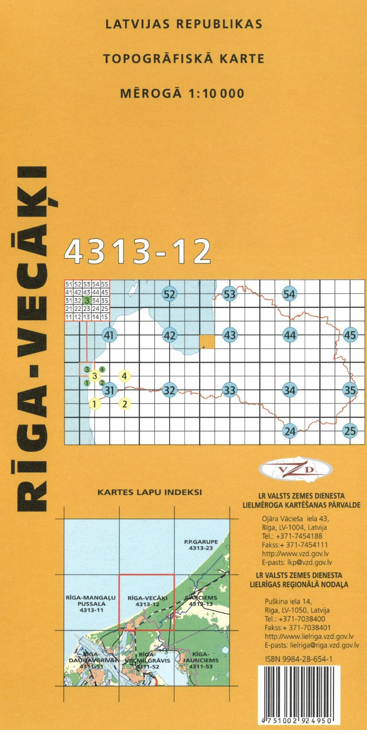 Riga-Vecaki : Latvijas Republikas Topografiska Karte #4313-12