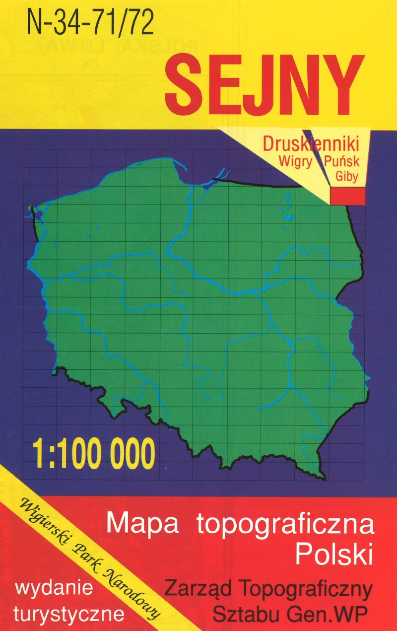 Sejny 1:100,000 Mapa Topograficzna Polski # N-34-71/72