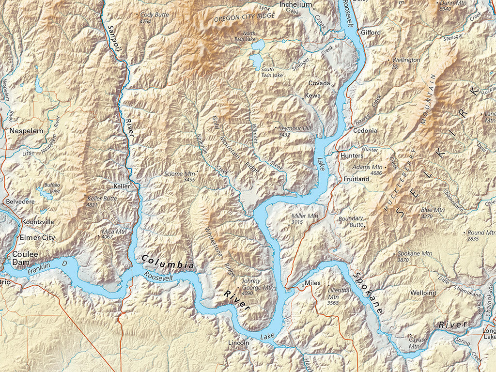 Washington Elevation Tints Fine Art Print Map