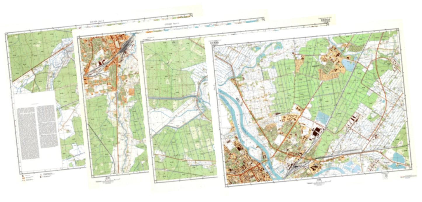 Jelgava (Latvia) 1988 Edition 4-Sheet Map Set - Soviet Military City Plans