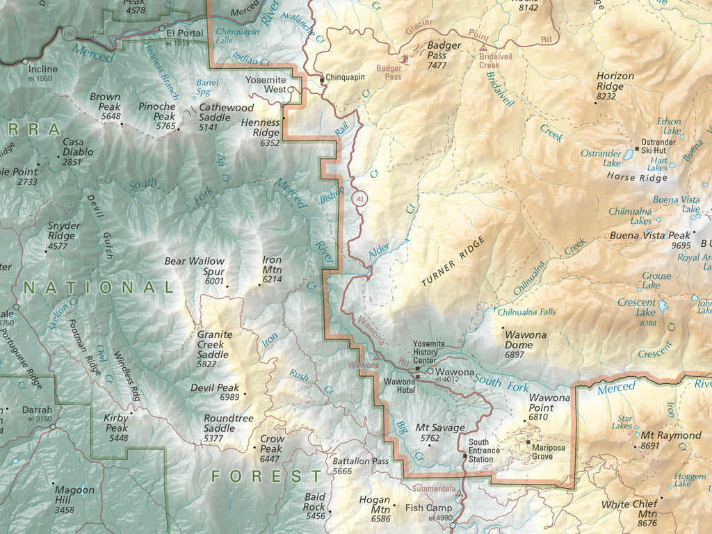 Yosemite National Park Elevation Tints Fine Art Print Map