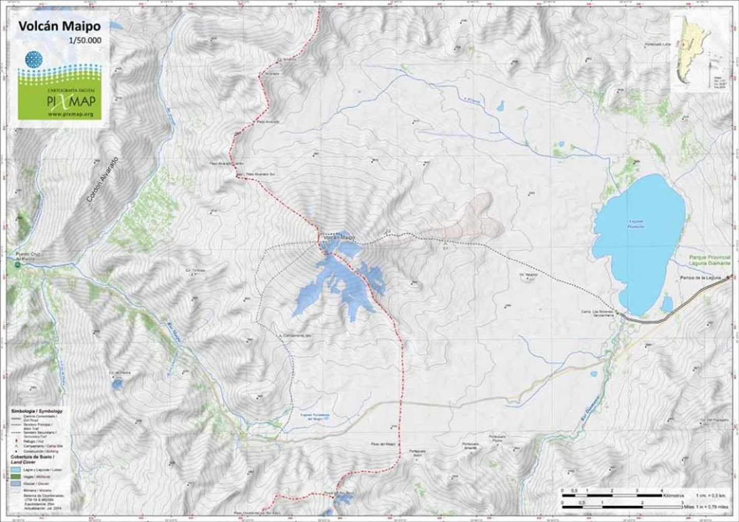 Volcán Maipo Topographic Hiking Map