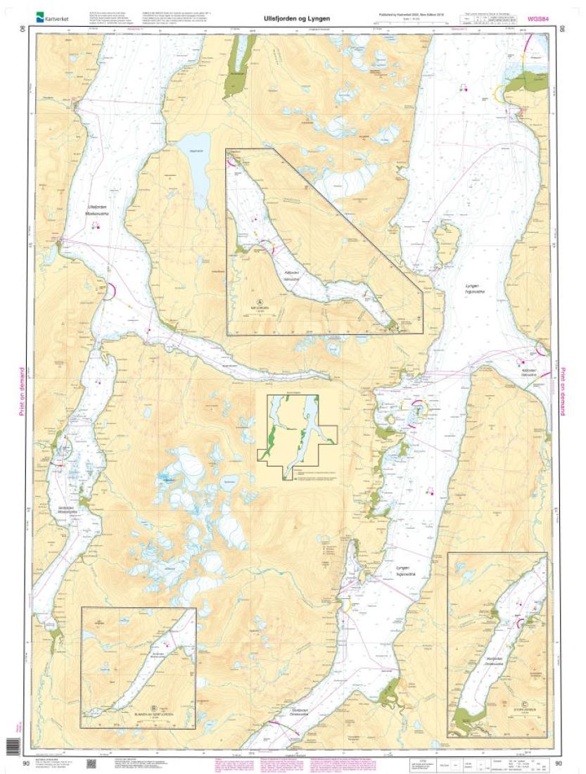 Ullsfjorden og Lyngen - 90 - Norway Kartverket Nautical Charts