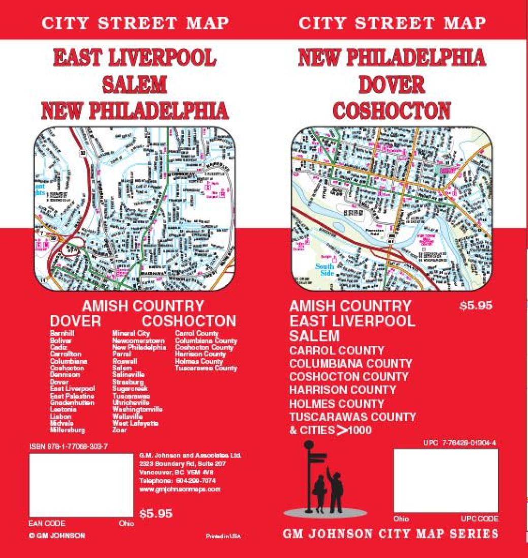 New Philadelphia : Dover : Coshocton : city street map