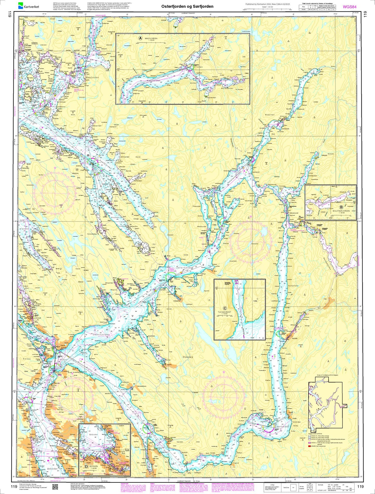 Osterfjorden og Sørfjorden - 119 - Norway Kartverket Nautical Charts