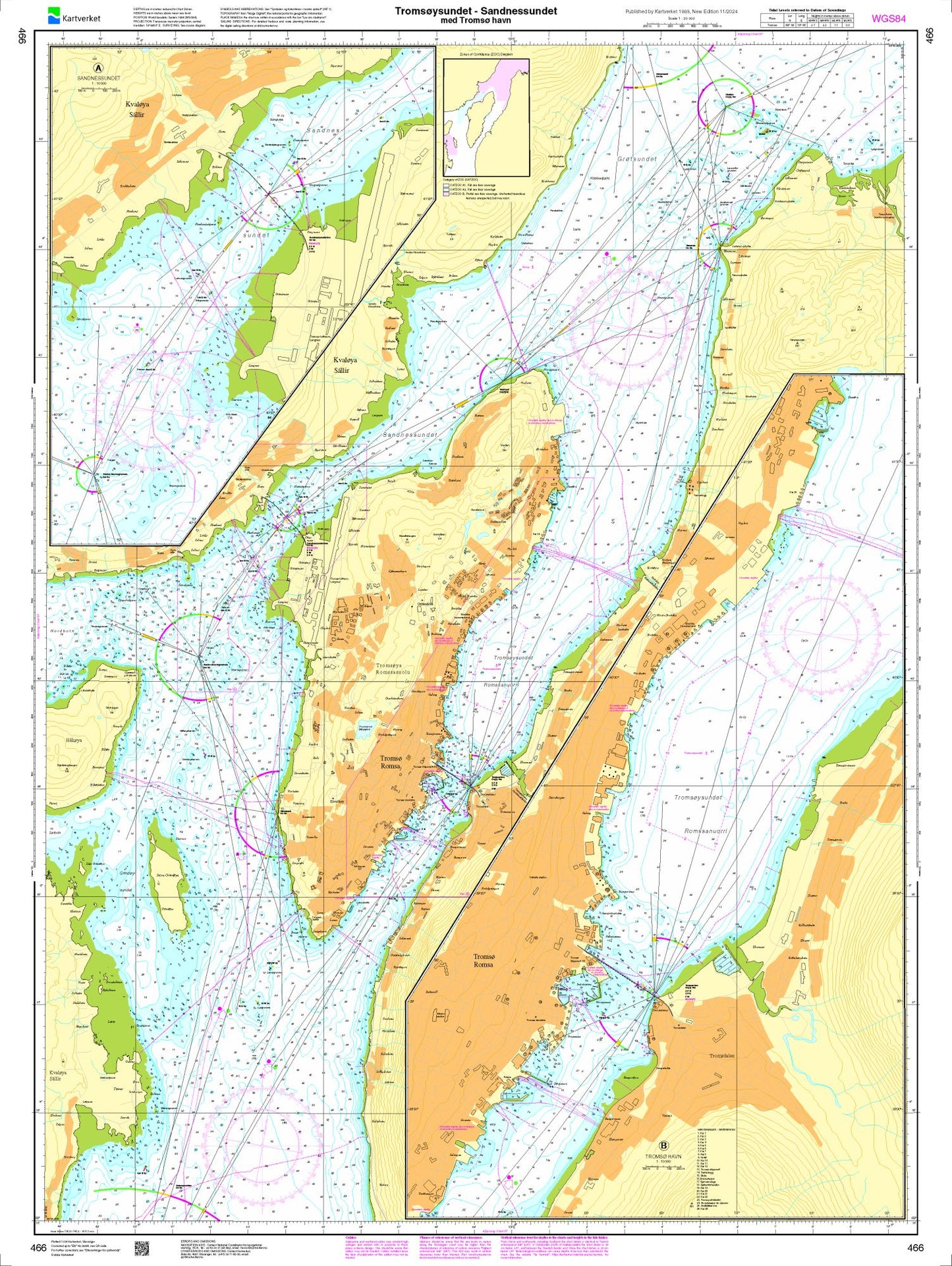 Tromsøysundet - Sandnessundet med Tromsø havn - 466 - Norway Kartverket Nautical Charts