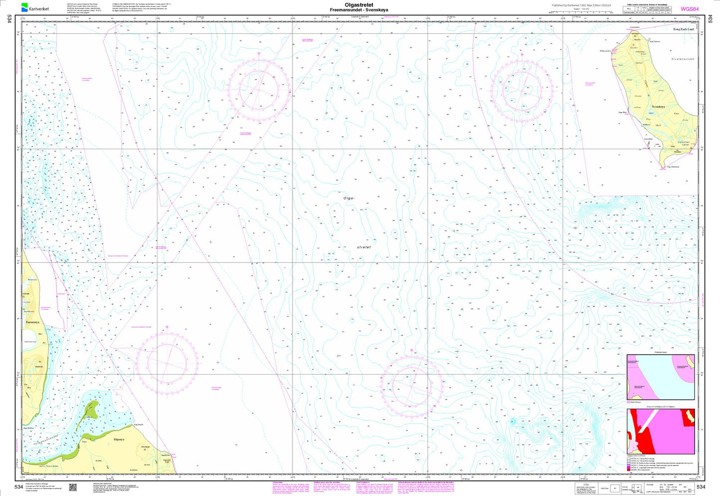 Olgastretet. Freemansundet - Svenskøya - 534 - Norway Kartverket Nautical Charts
