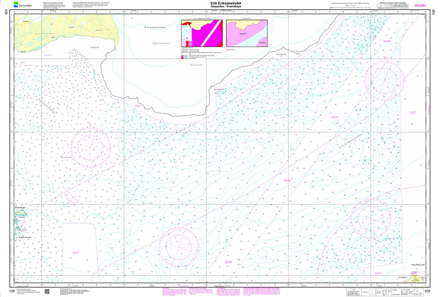 Erik Eriksenstretet. Sørporten - Svenskøya - 535 - Norway Kartverket Nautical Charts