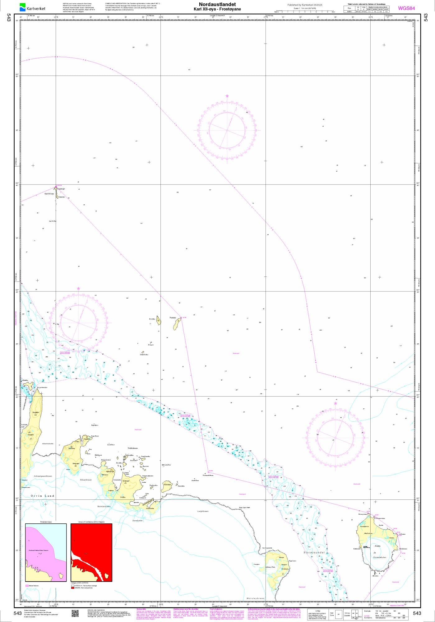 Nordaustlandet. Karl XII-øya – Frostøyane - 543 - Norway Kartverket Nautical Charts