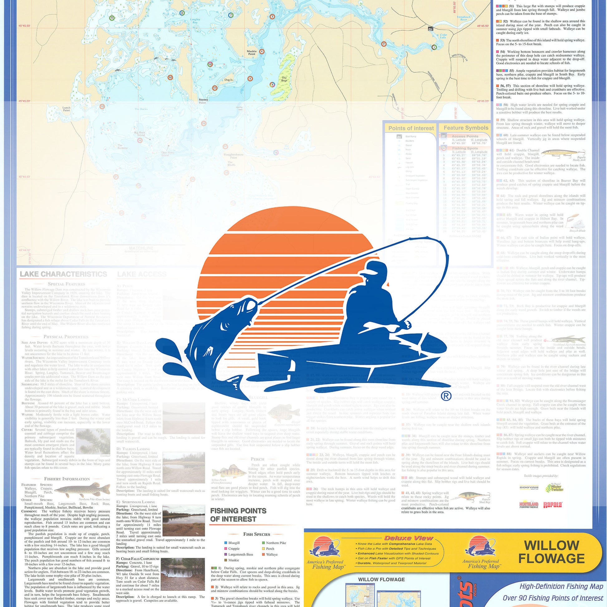 Willow Flowage (Oneida Co) Fishing Map