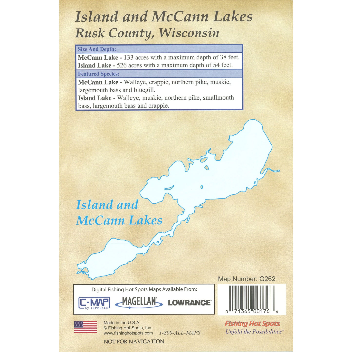 Island/McCann Lakes (Rusk Co) Fishing Map