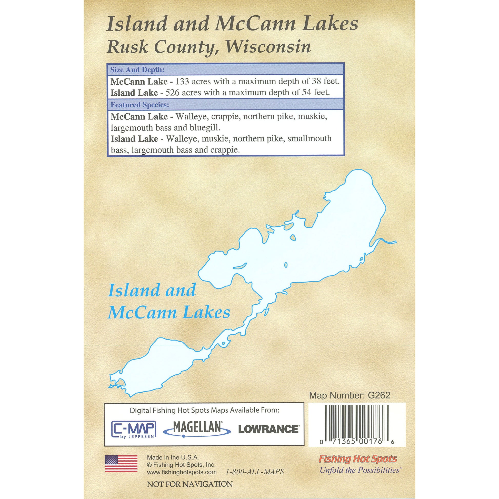 Island/McCann Lakes (Rusk Co) Fishing Map
