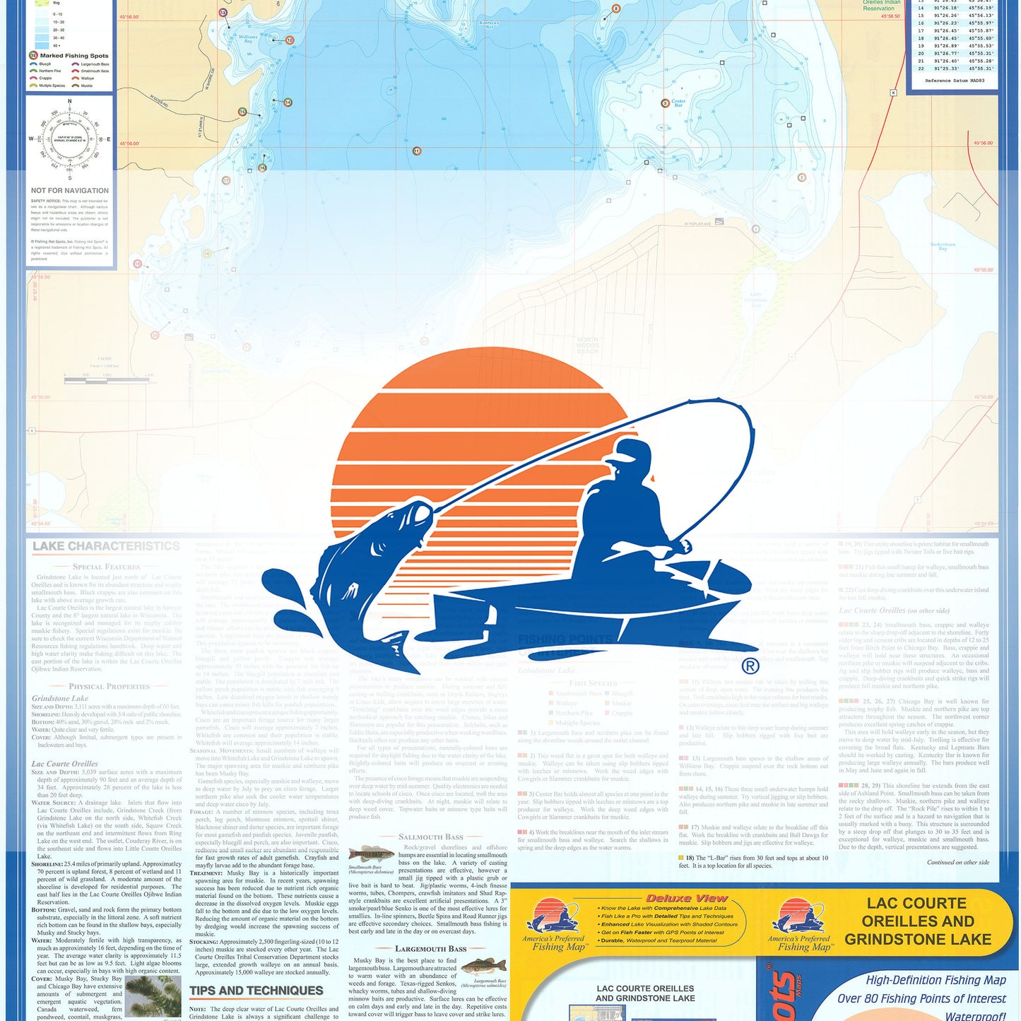 Lac Courte Oreilles and Grindstone  Lake (Sawyer Co) Fishing Map