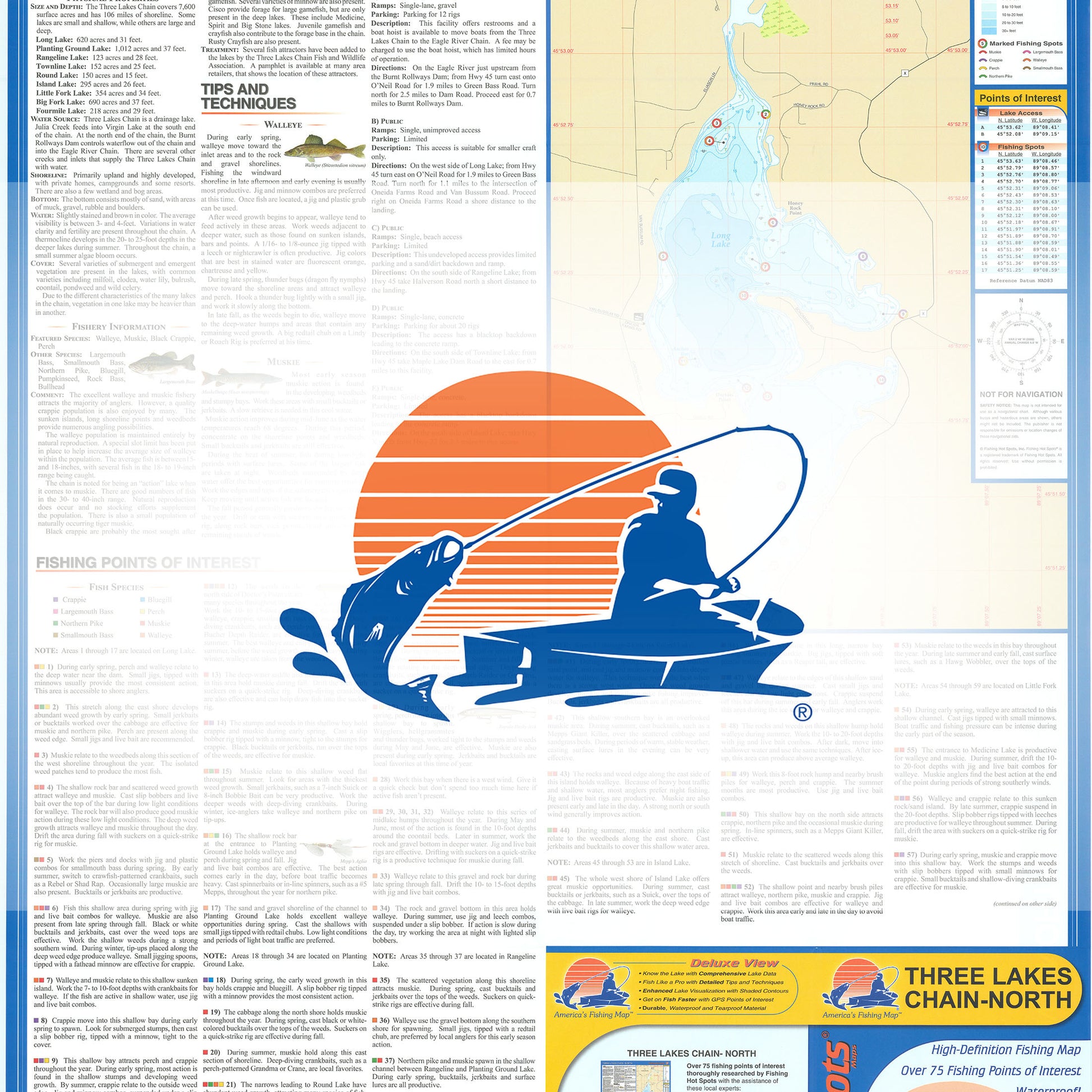 Three Lakes Chain-North (Oneida Co) Fishing Map