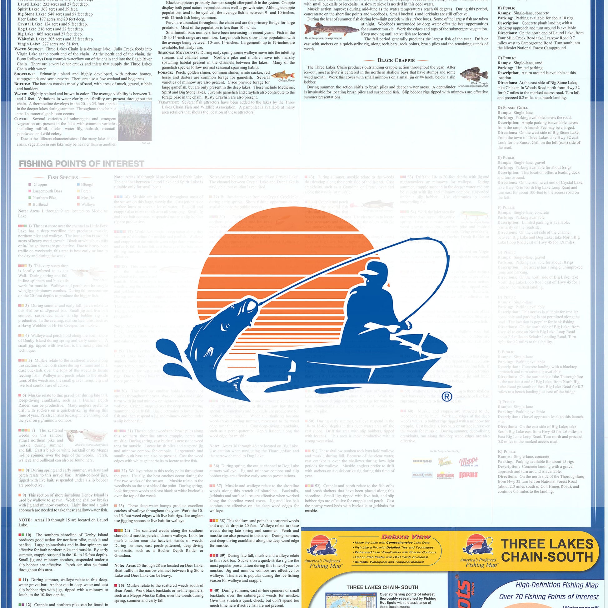 Three Lakes Chain-South (Oneida Co) Fishing Map