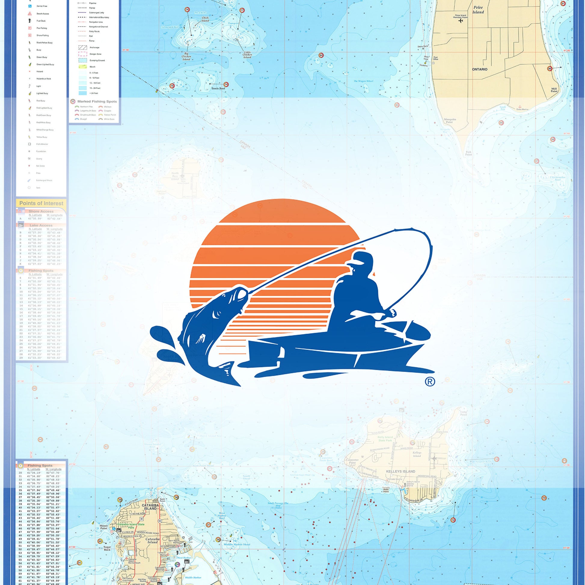 Lake Erie Fishing Map - Bass Islands Area Fishing Map