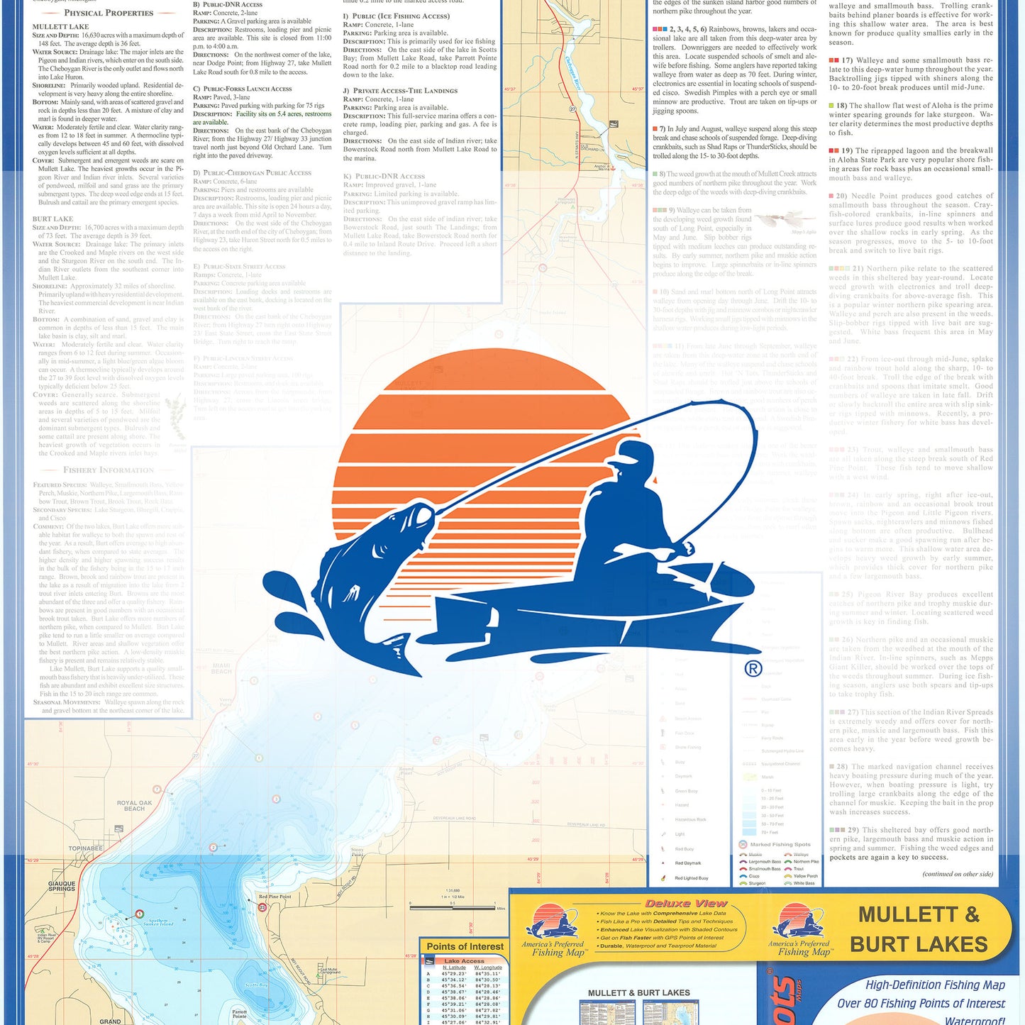 Mullett & Burt Lakes Fishing Map
