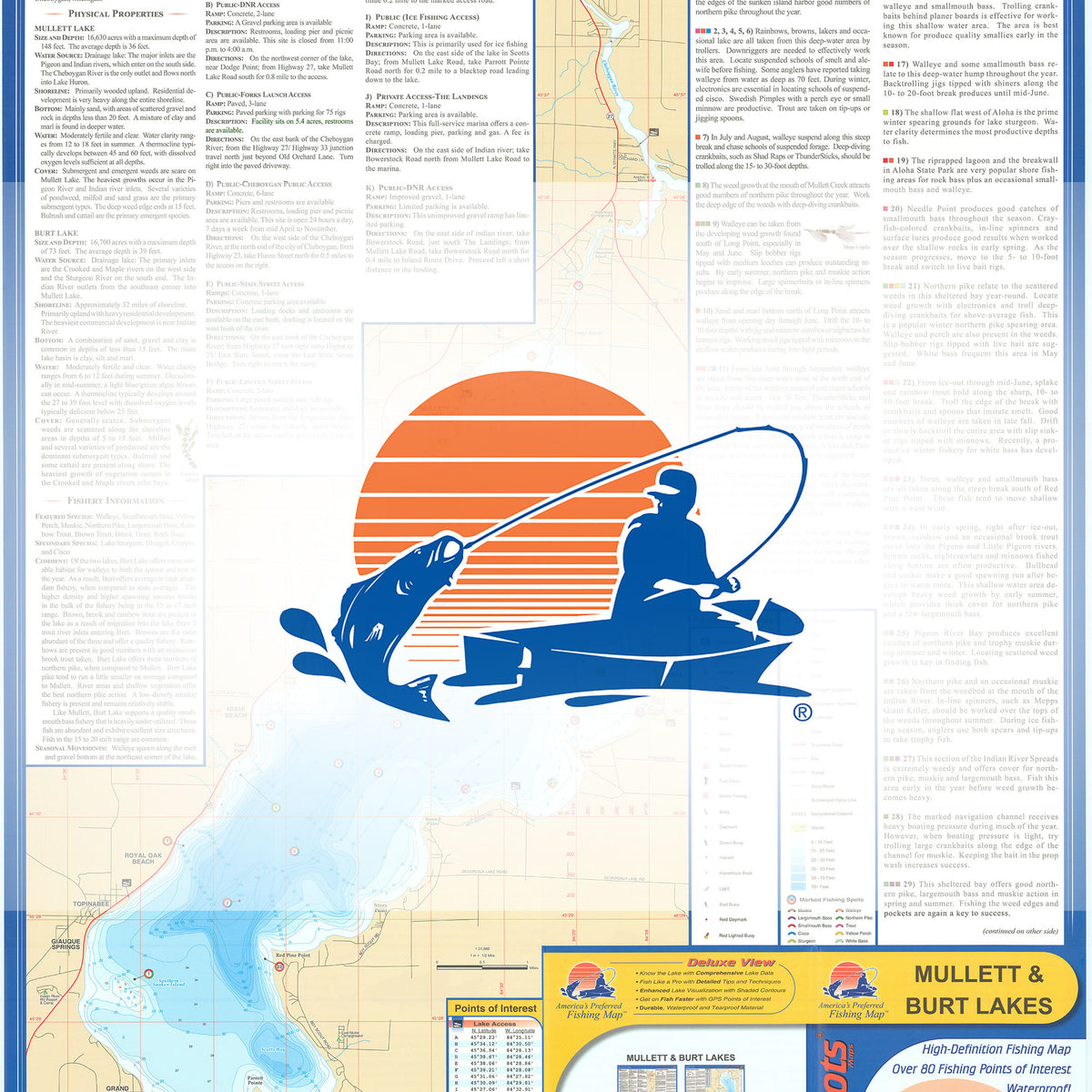 Mullett & Burt Lakes Fishing Map
