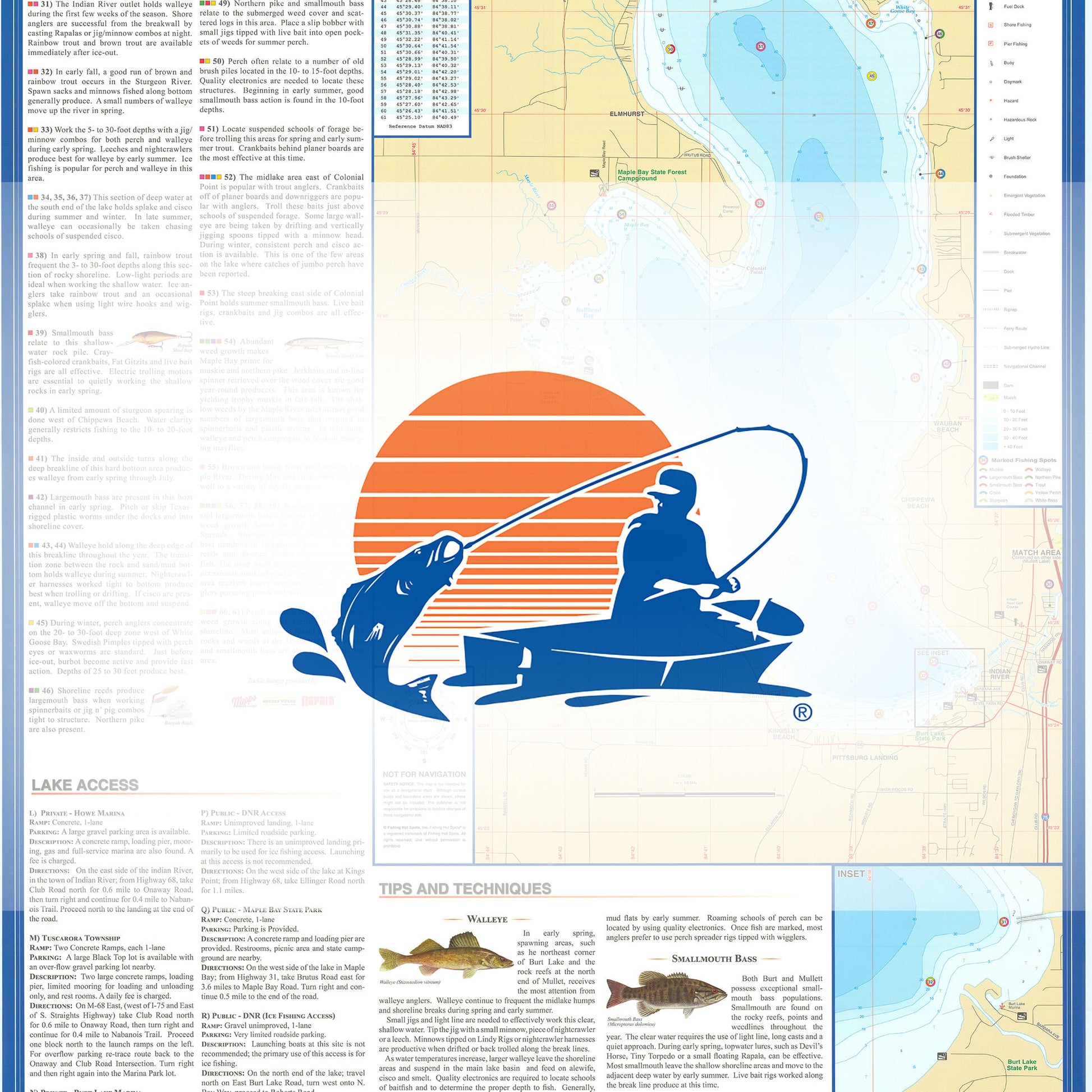 Mullett & Burt Lakes Fishing Map