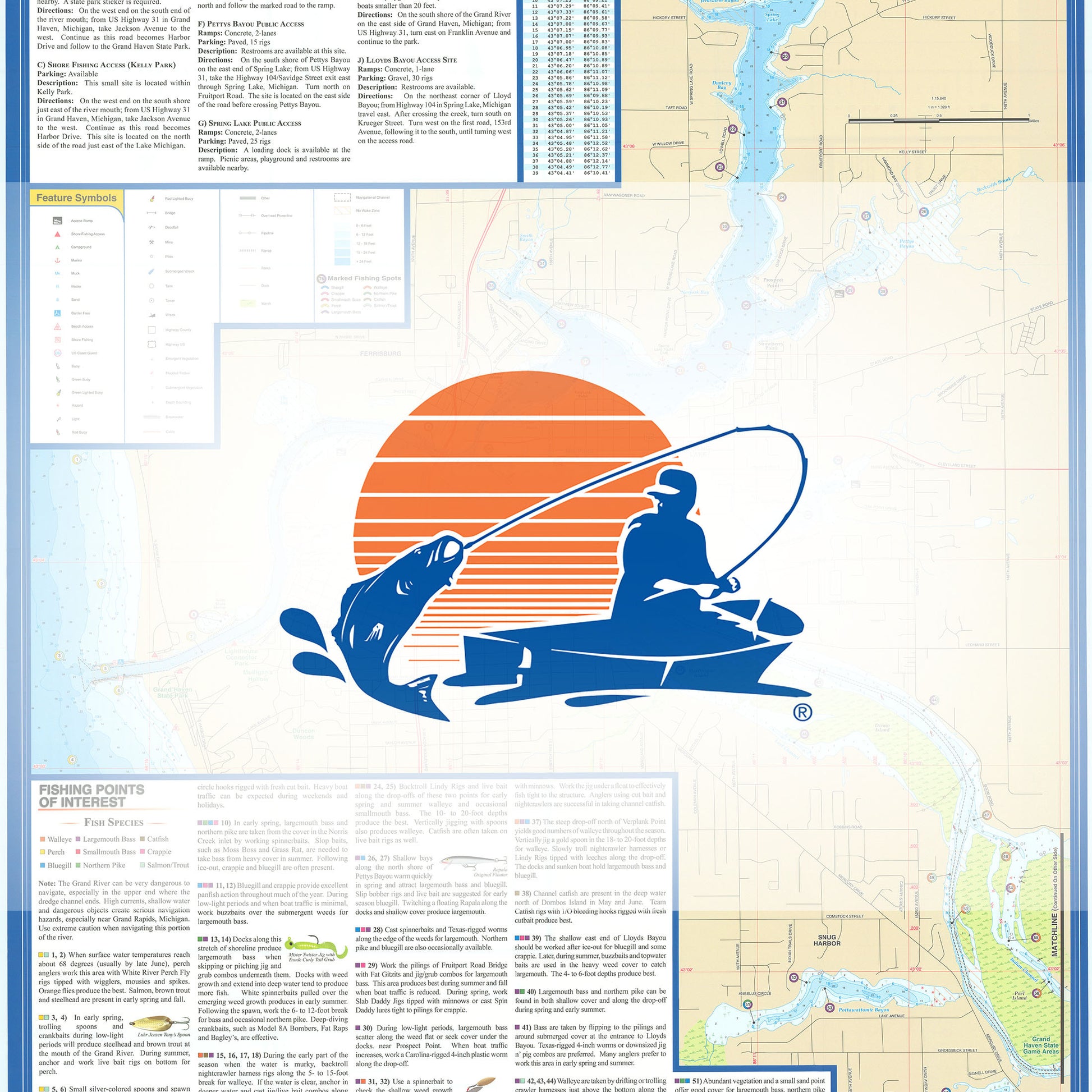 Grand River (Lk Michigan to Eastmanville & Spring Lk) Fishing Map