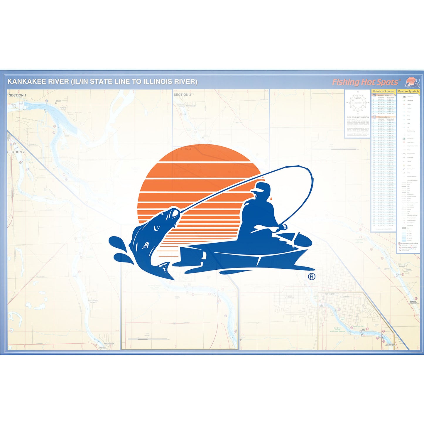 Kankakee River (IL/IN Line to Illinois River) Fishing Map