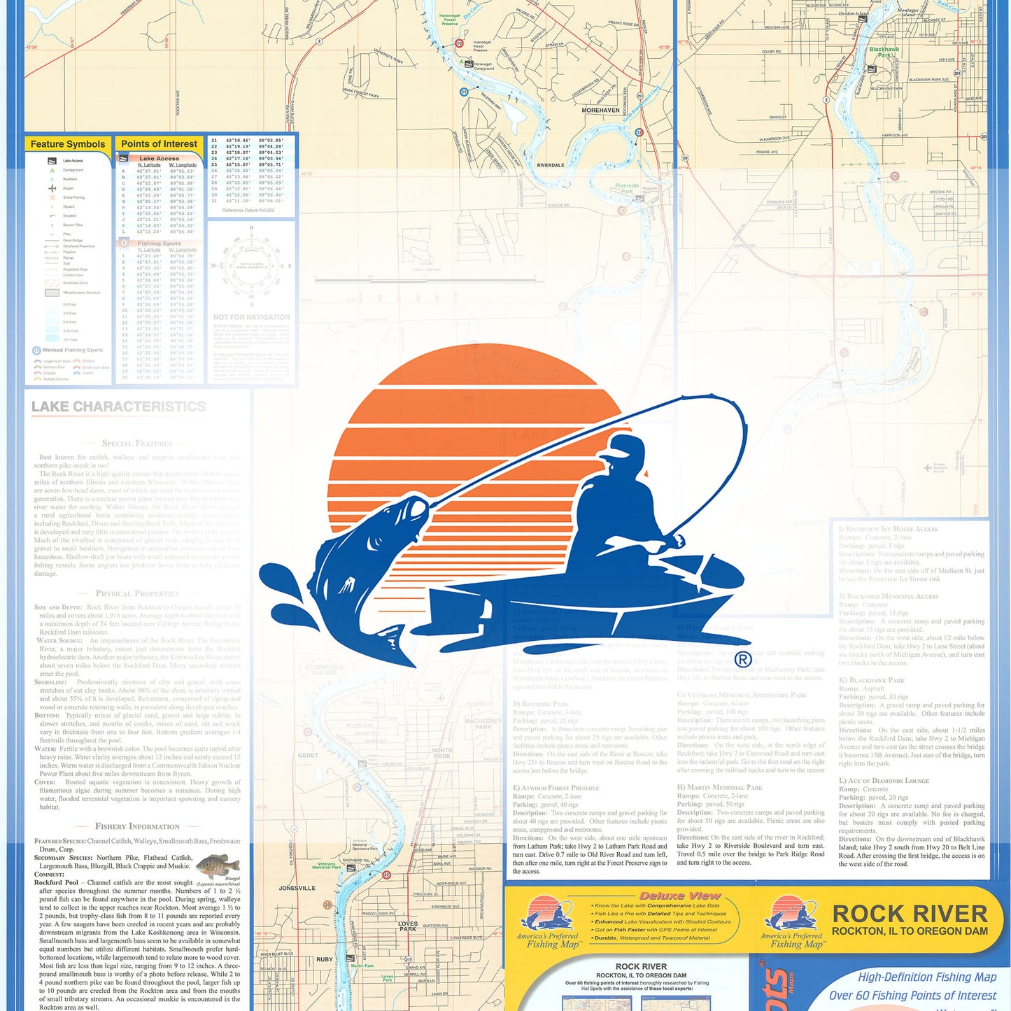 Rock River (Rockton Fishing Map, IL to Oregon Dam) Fishing Map