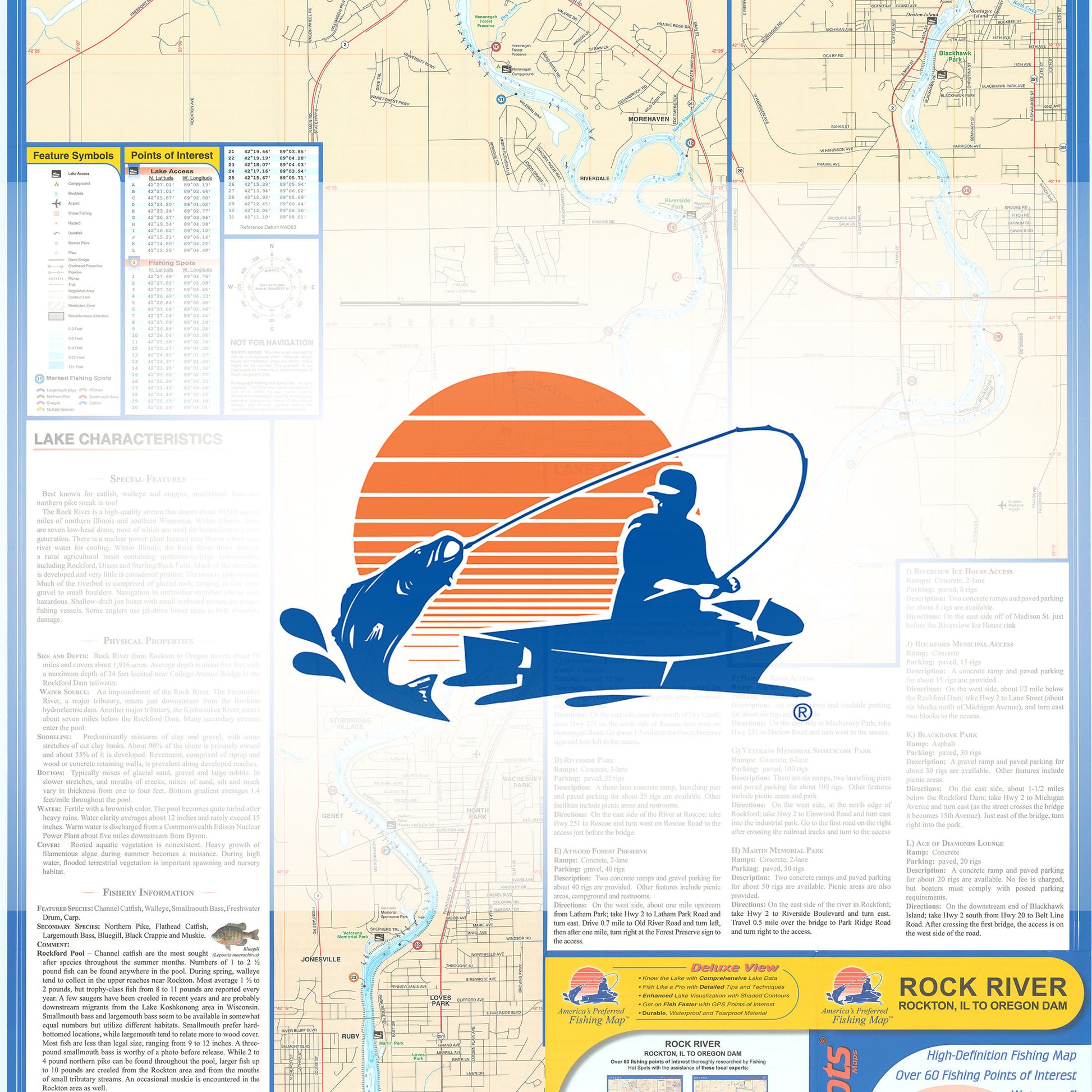Rock River (Rockton Fishing Map, IL to Oregon Dam) Fishing Map