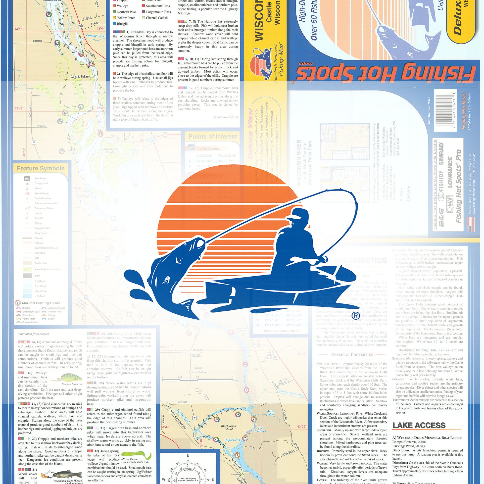Wisconsin River-Castle Rock Dam to Wisconsin Dells Dam (Juneau/Adams Co) Fishing Map