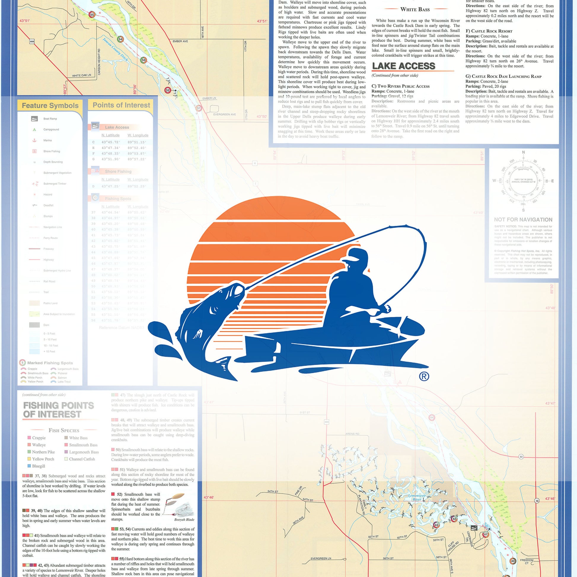 Wisconsin River-Castle Rock Dam to Wisconsin Dells Dam (Juneau/Adams Co) Fishing Map